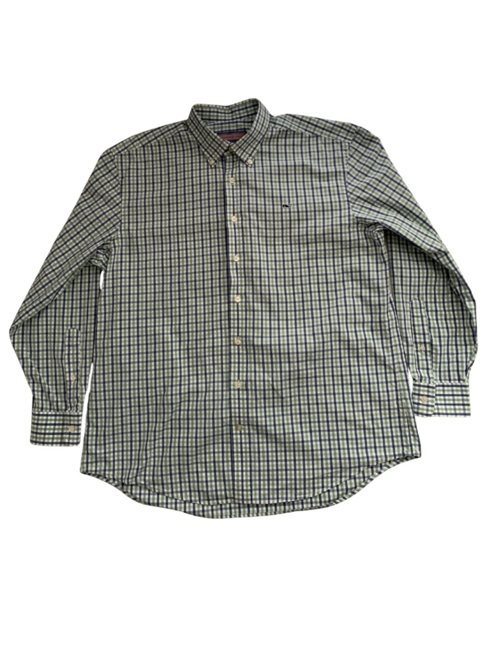 Vineyard Vines Green Navy Plaid Button-Down Whale Shirt Preppy Business Casual